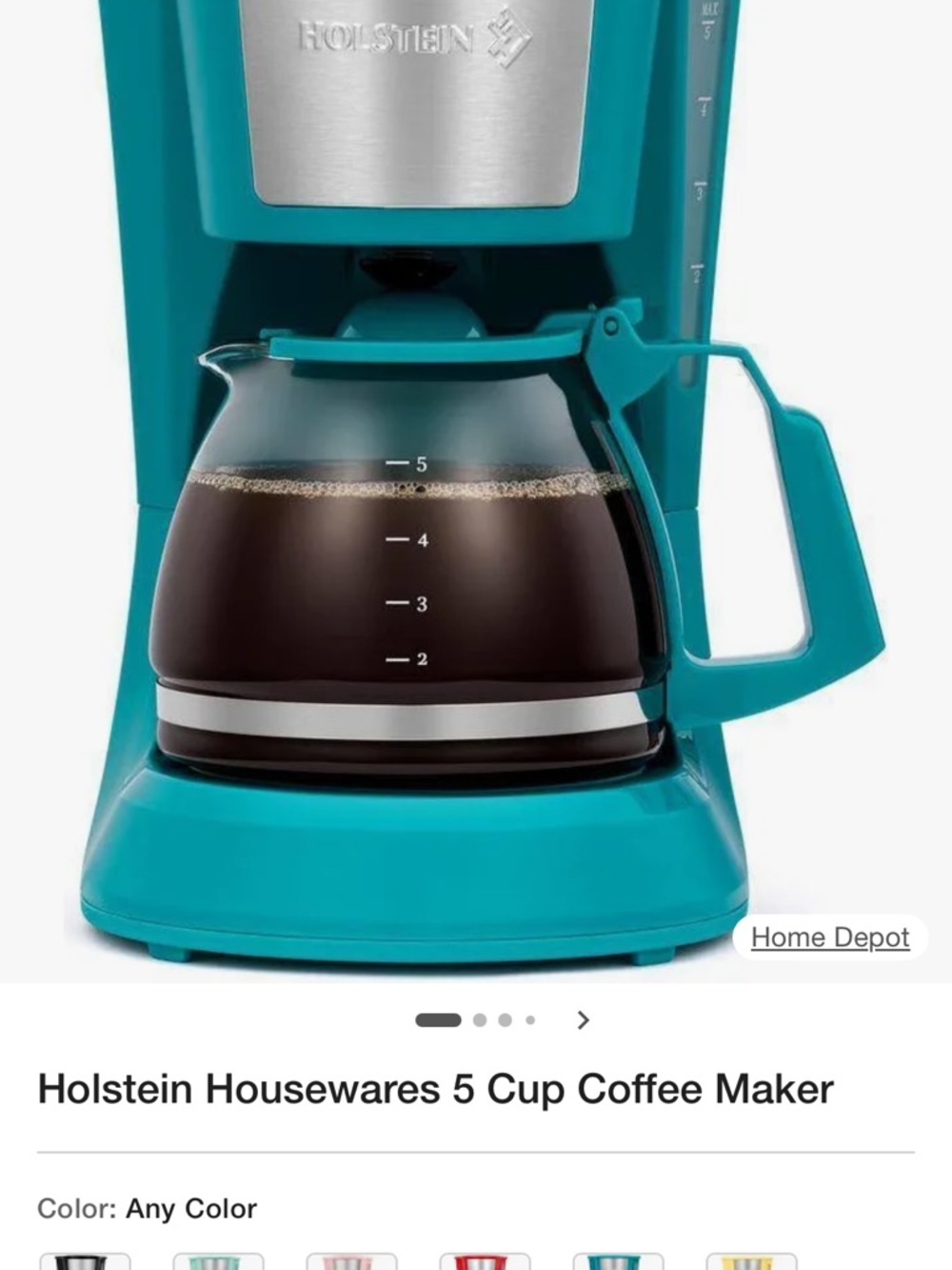 HOLSTEIN. Teal 5-Cup Coffee Maker.